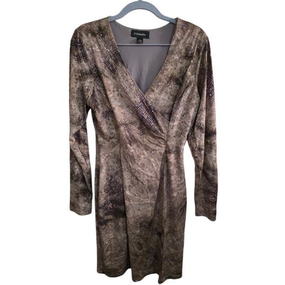 G Collection Metallic Print Long Sleeve "Wrap" Dress – Women’s L - Picture 1 of 5